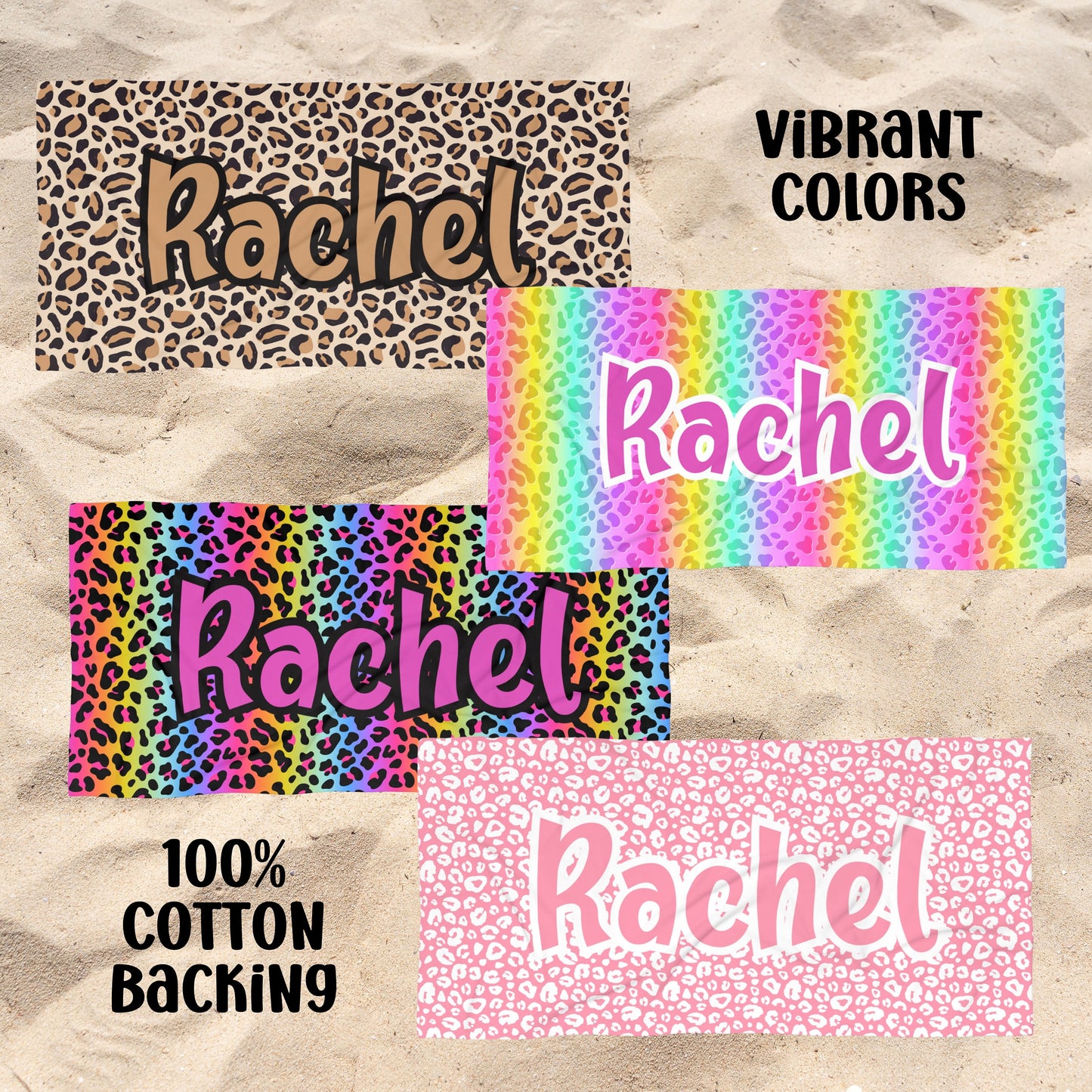 90s Nostalgia Leopard Print Beach Towel Personalized with Name