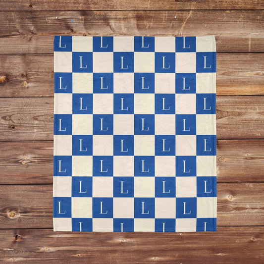 Checkered Board Monogram Initial Blanket Custom Throw Personalized Gift Dorm Room Blanket Warm Cozy Fleece Personalized Fleece Throw Blanket