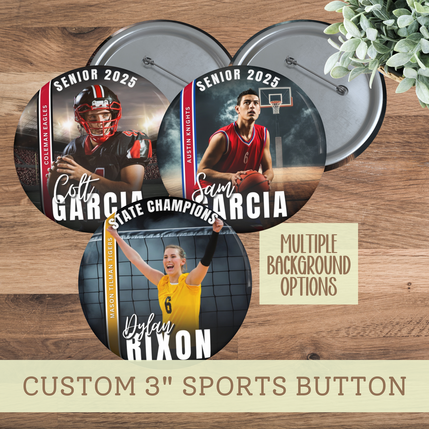 Custom Spirit Button Senior Mom Pin for Graduation