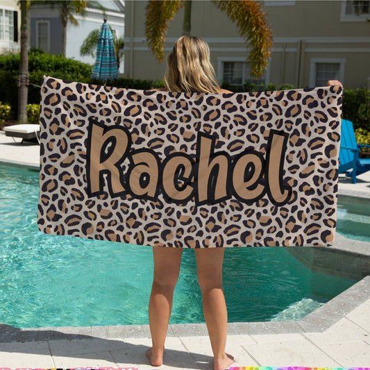 90s Nostalgia Leopard Print Beach Towel Personalized with Name