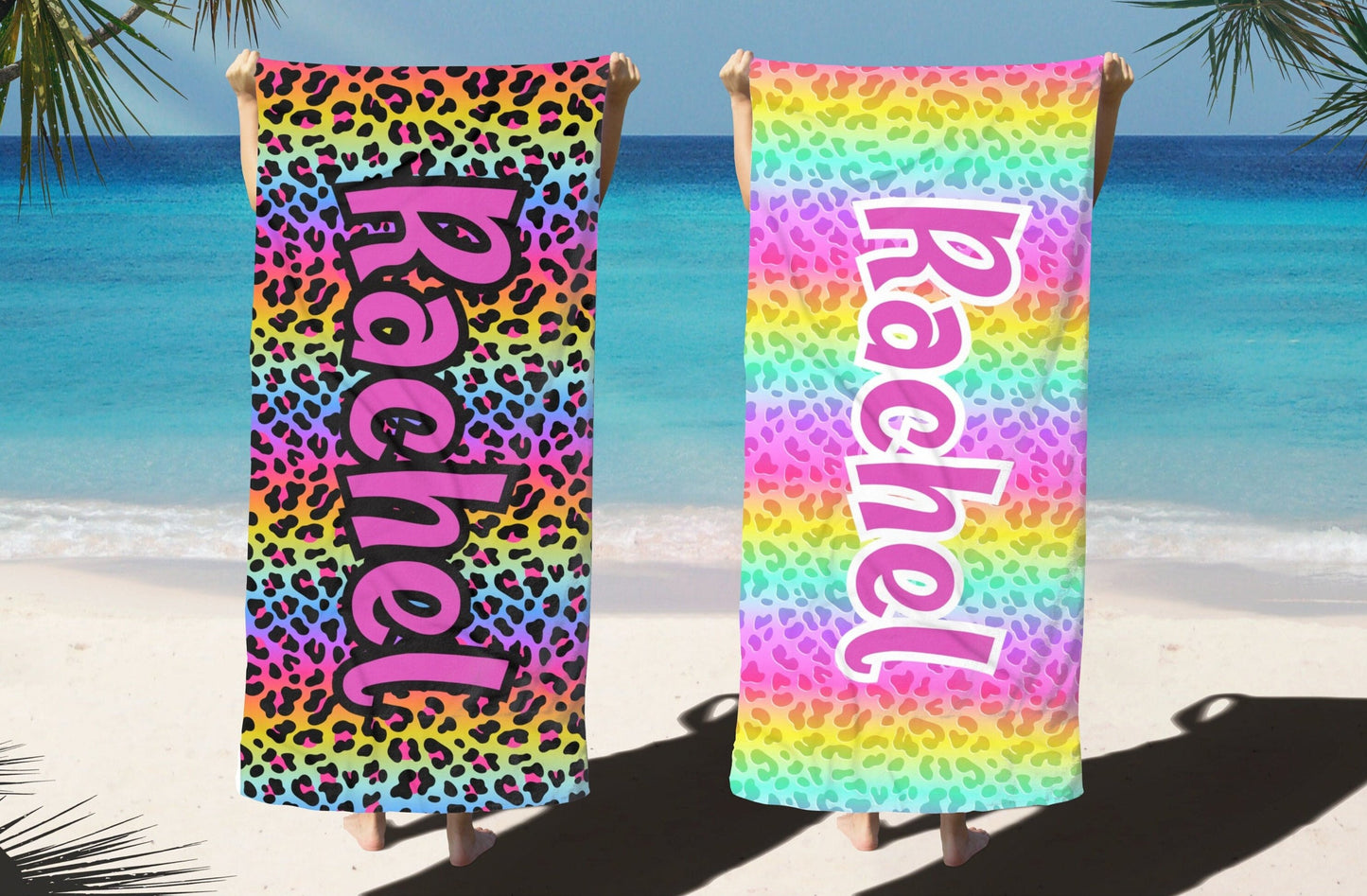 90s Nostalgia Leopard Print Beach Towel Personalized with Name