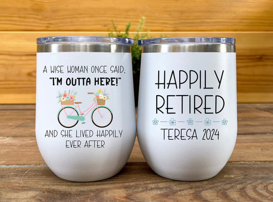 Personalized Wine Tumbler for Retirement Gift for Women