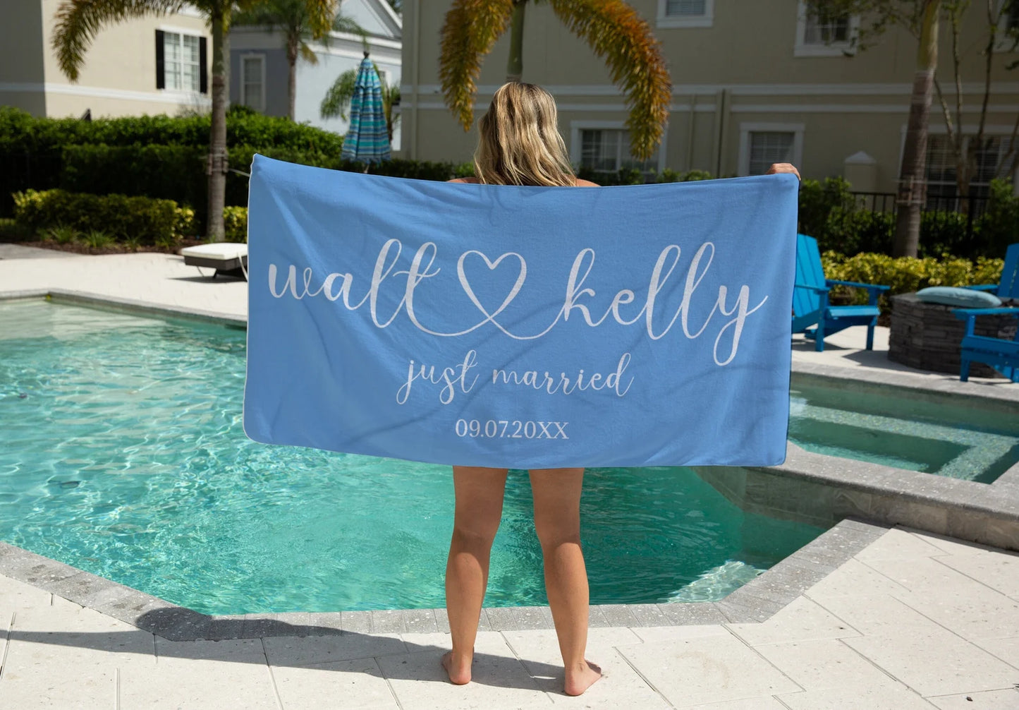 Just Married Beach Towels for Newlyweds Matching Towel Set with Name