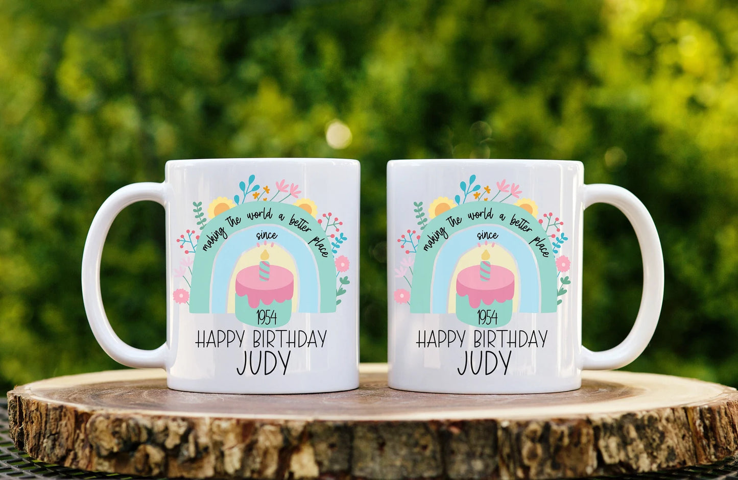 Rainbow Coffee Mug Personalized with Name and Year for Her Birthday