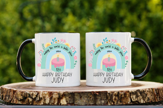 Rainbow Coffee Mug Personalized with Name and Year for Her Birthday