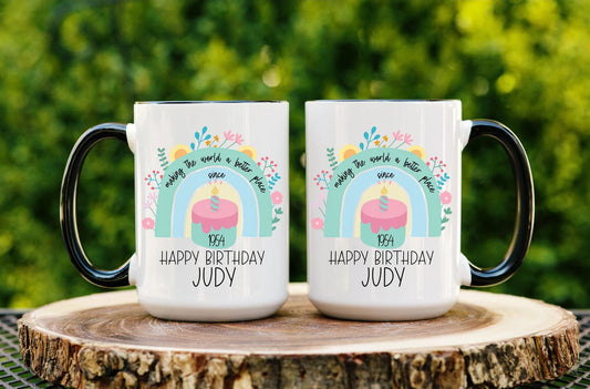 Rainbow Coffee Mug Personalized with Name and Year for Her Birthday